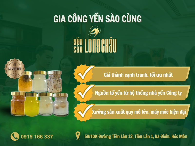 hình các hủ yến và chữ gia công yến sào cùng long châu