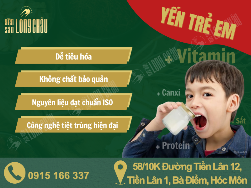 bé trai đang uống yến và chữ